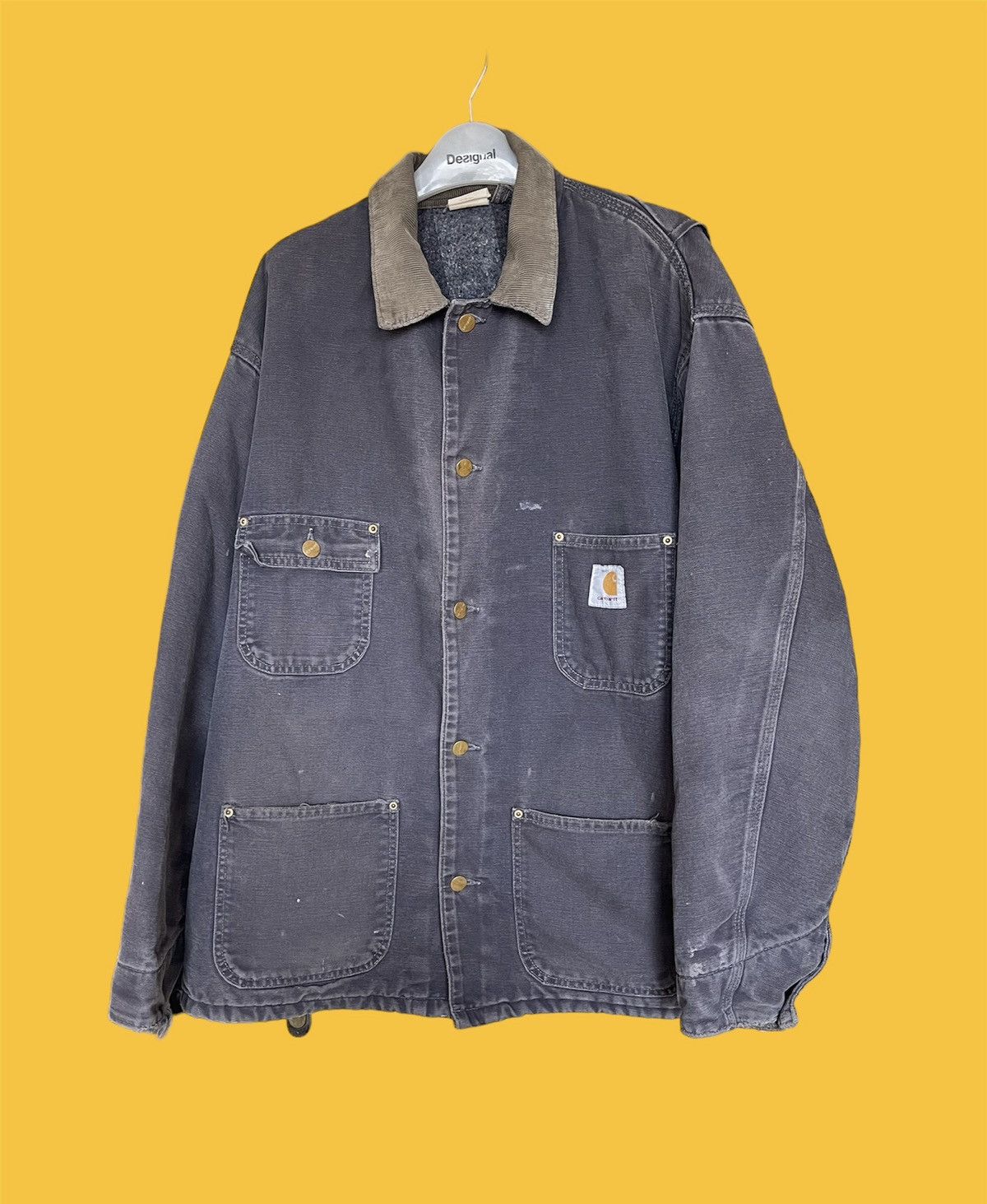 Image of 90’S Carhartt Vintage Michigan Grey Distressed Jacket Denim, Men's (Size XL)