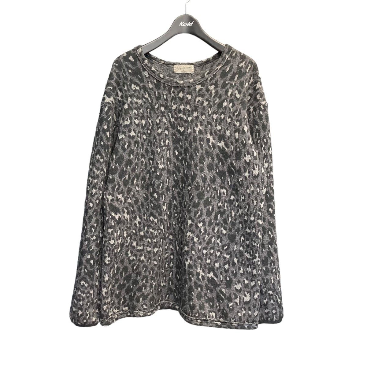 image of Yohji Yamamoto Pour Homme Leopard Print Crew Neck Knit in Grey, Men's (Size Large)