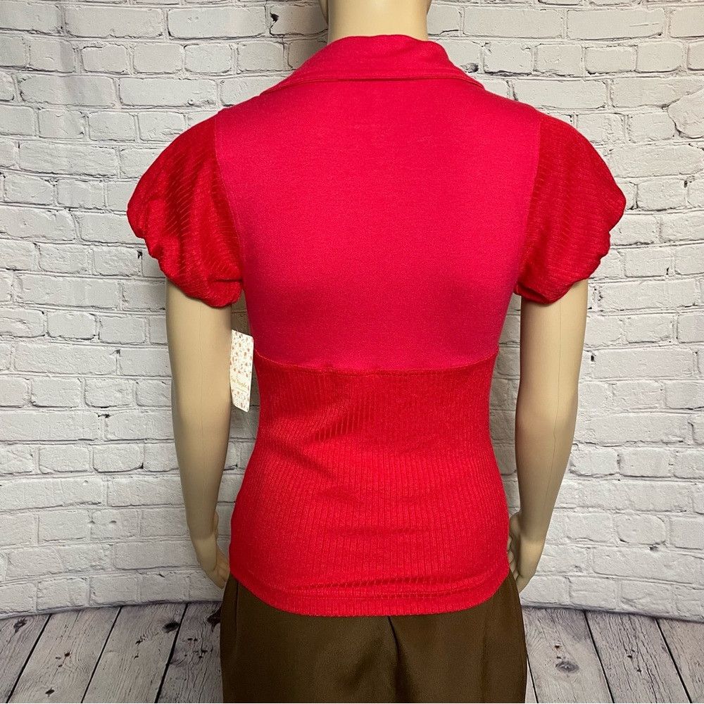 Free People NWT New Free People Molly Red Ribbed Short Sleeve Surplice Size XS / US 0-2 / IT 36-38 - 5 Thumbnail