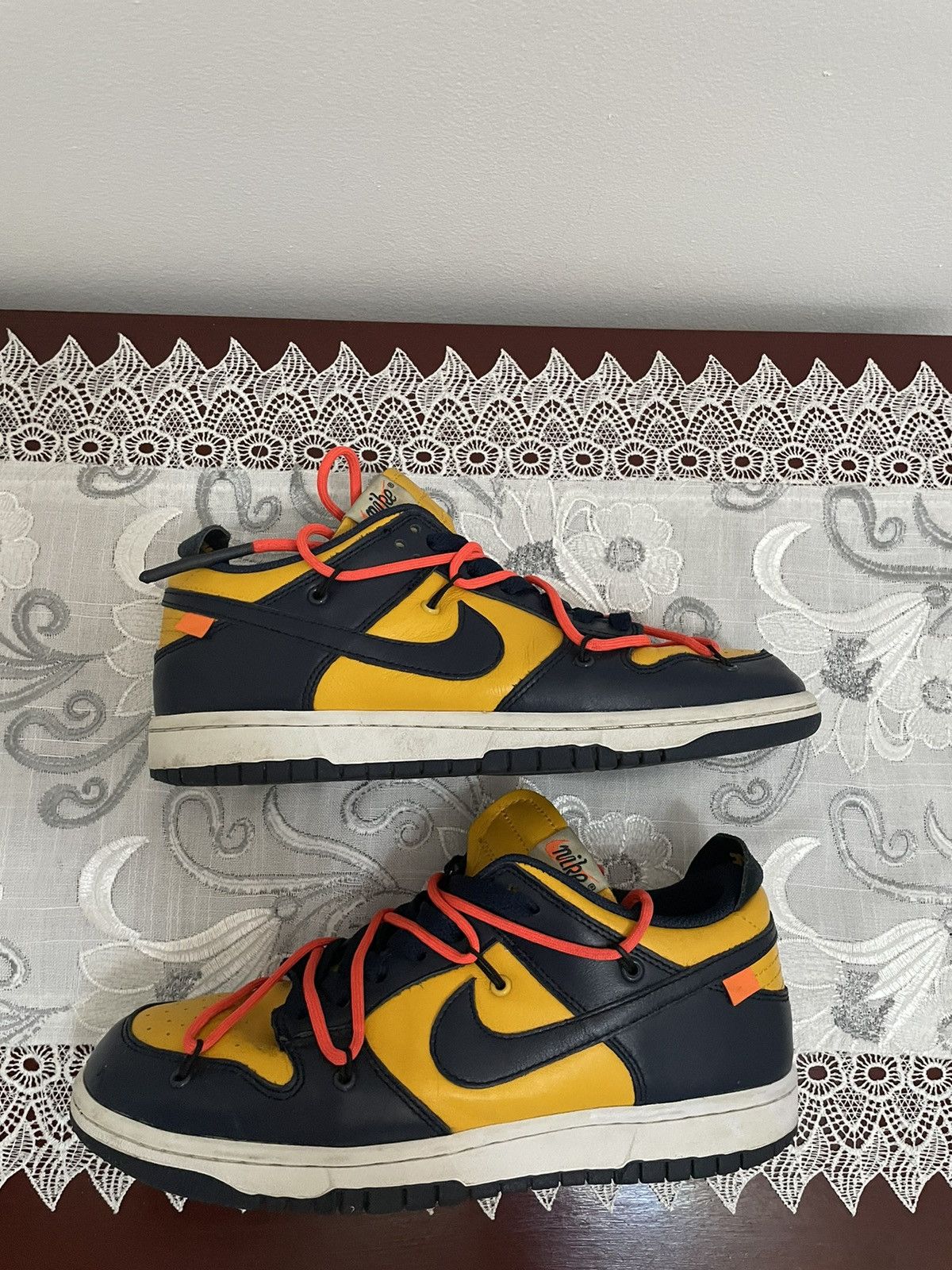 image of Nike x Off White Off-White Dunk Low ‘University Gold’ Shoes in Navy Gold, Men's (Size 8)