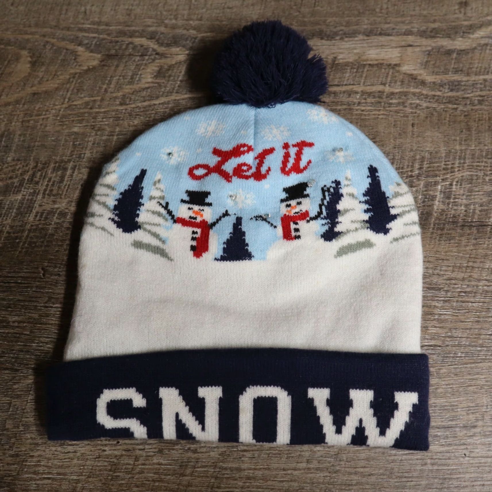 Vintage Let It Snow Beanie White Blue Winter Hat Size ONE SIZE - 2 Thumbnail