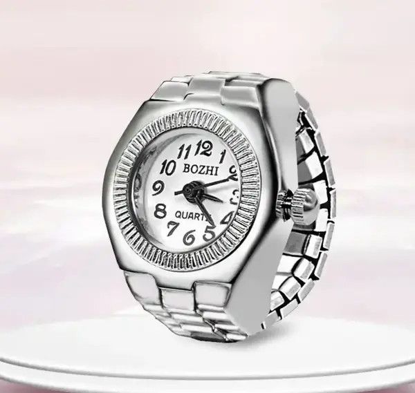 Jewelry Y2K 2000s vintage style Silver Tone Watch Ring Round Face Size ONE SIZE - 5 Thumbnail