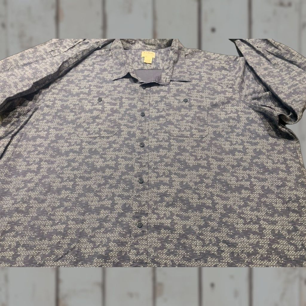 Vintage L.L. Bean Men 3XL Camp Shirt Long Sleeve Button-Up Tencel Stretch Geometric Blue Outdoor Size US XXL / EU 58 / 5 - 1 Thumbnail