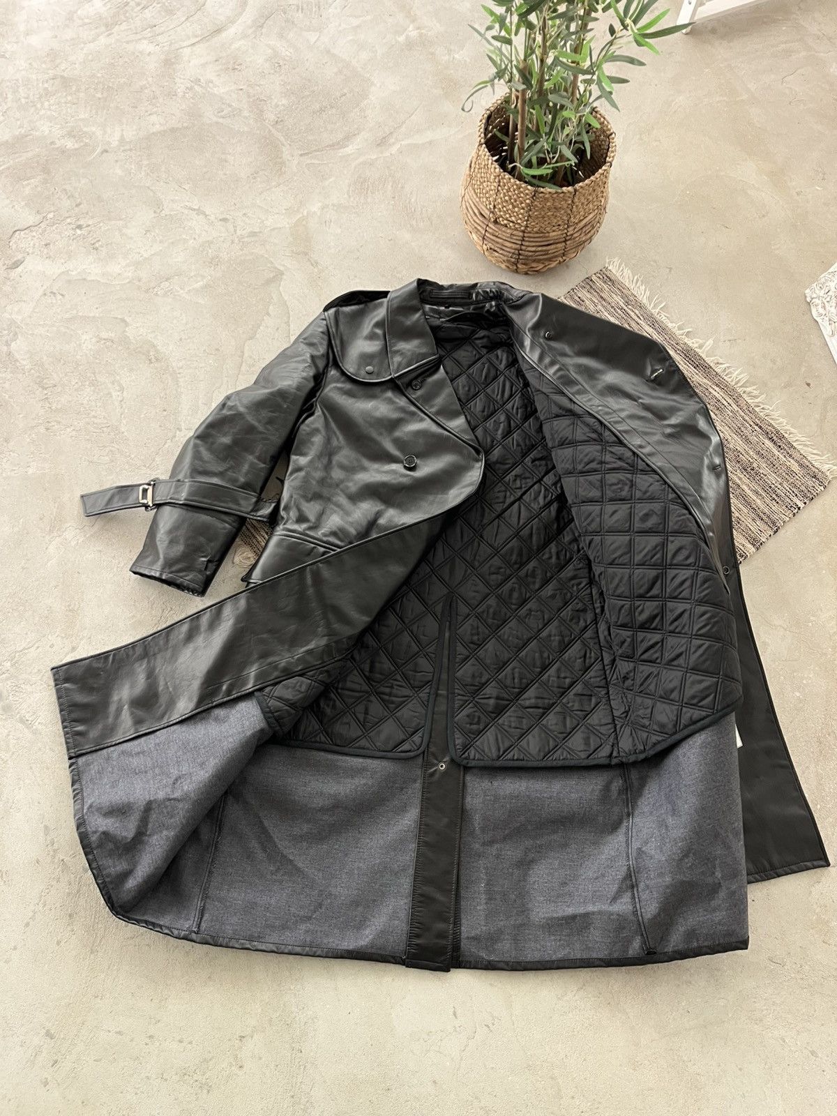Genuine Leather Vintage Black Faux Leather Trench Coat Gothic Military Style Size US L / EU 52-54 / 3 - 5 Thumbnail
