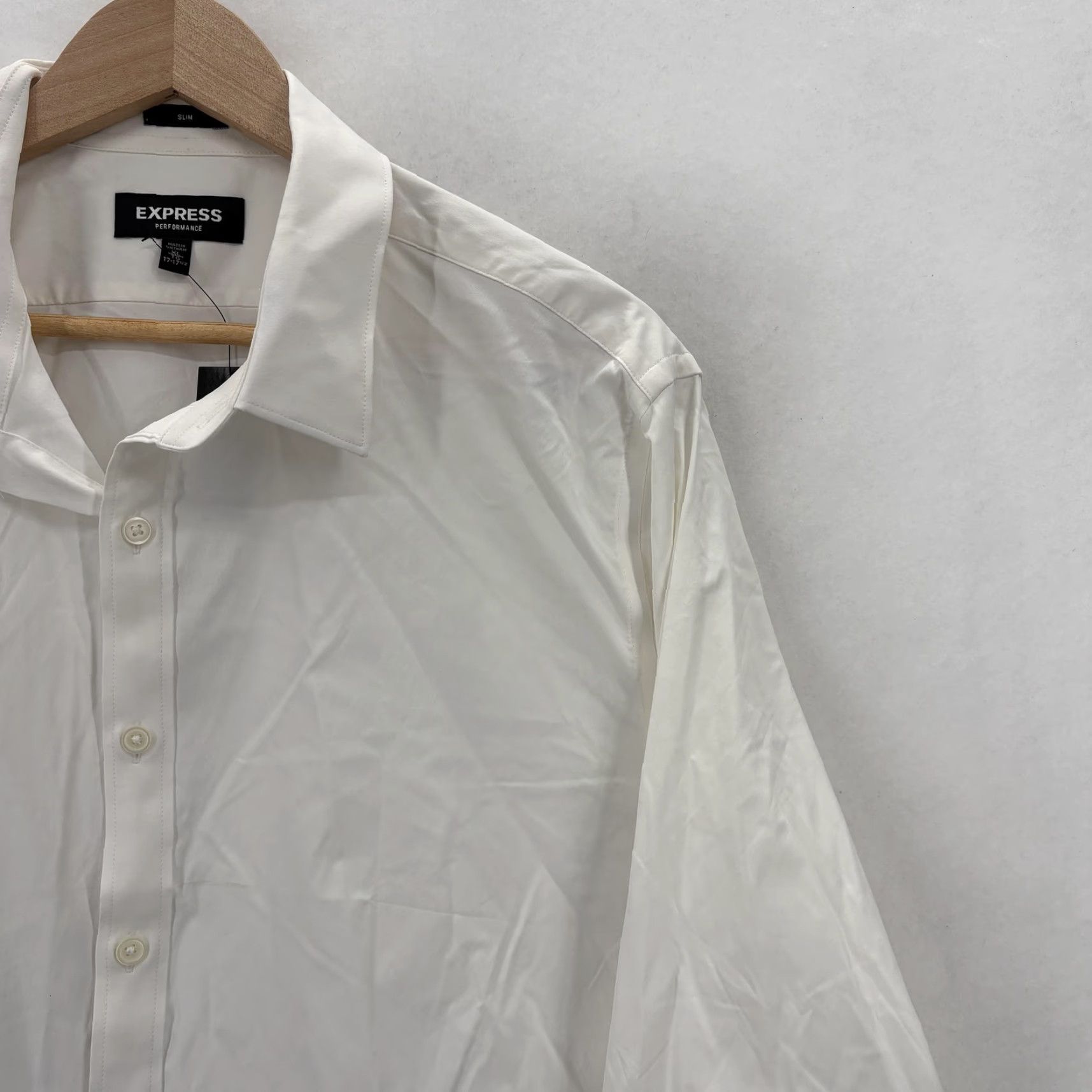 Express Express Dress Shirt Mens XL 17.5 34/35 White Slim Fit Stretch Moisture Wicking Shirt Size 46R - 2 Thumbnail
