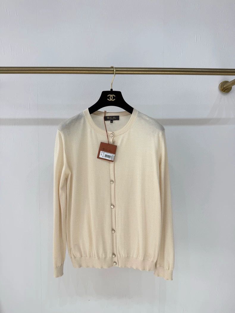 Loro Piana LORO PIANA Light beige silk cashmere cardigan with mother- Size M / US 6-8 / IT 42-44 - 1 Thumbnail
