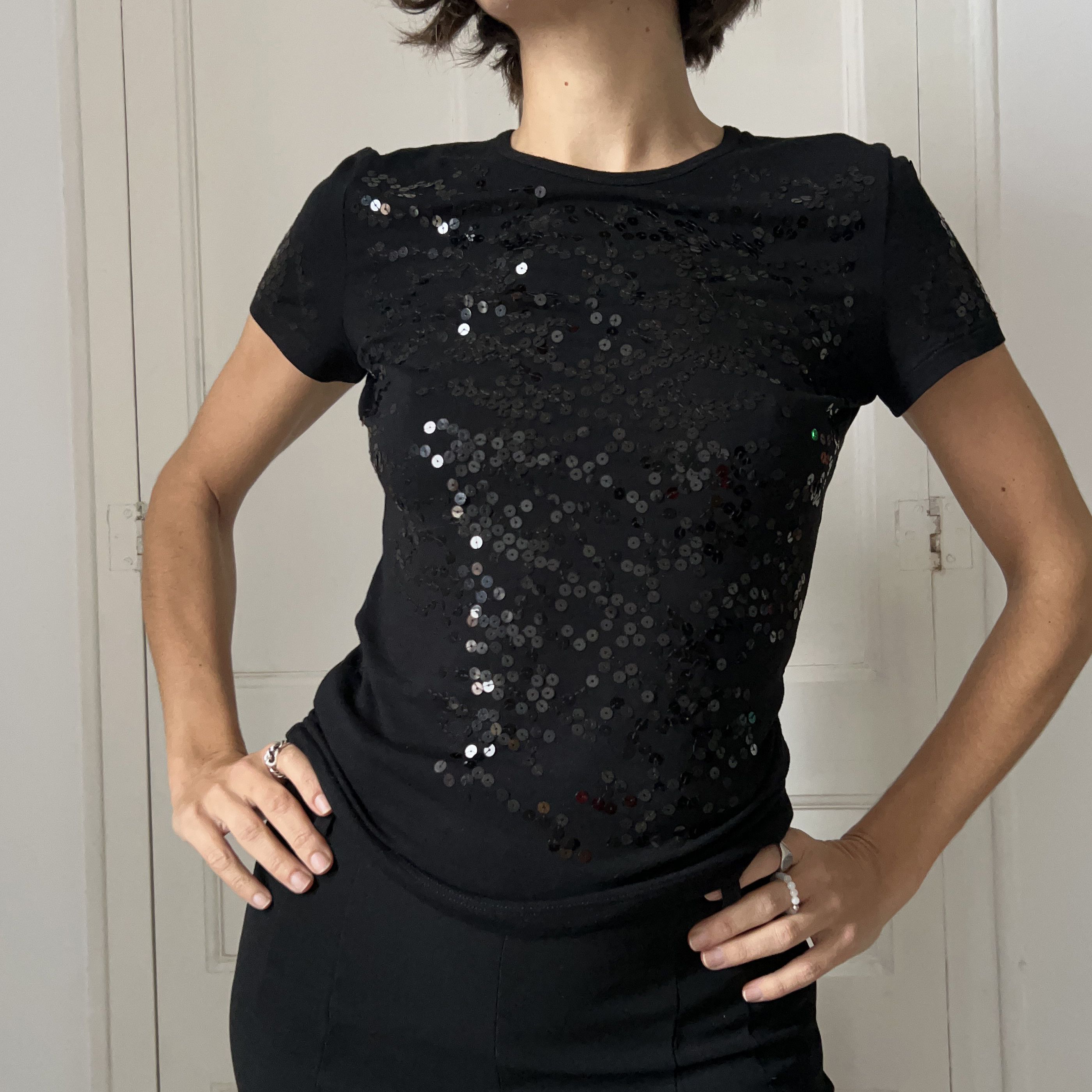 Moschino Moschino Black Sequin T-Shirt Size L / US 10 / IT 46 - 5 Thumbnail
