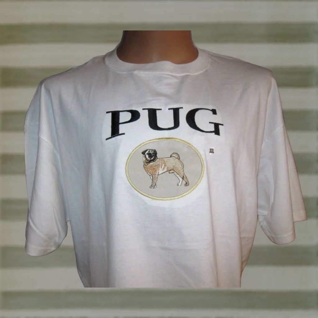 Gildan PUG DOG Lover GR8 Dogs T Shirt MEN'S Large Adult Sewn Embroidered Pug Theme White Cotton Gildan T-Shirt Size US XXL / EU 58 / 5 - 1 Thumbnail