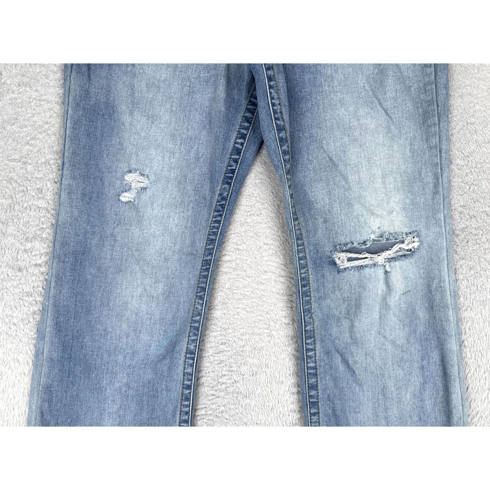 Vintage Seven7 Jeans Womens 14 Tummyless High Rise Slim Bootcut Blue Light Wash 34x31 Pocket Distressed Denim Regular Rise Front Zip Leather Patch Boyfriend** Size 36" / US 14 / IT 50 - 3 Thumbnail