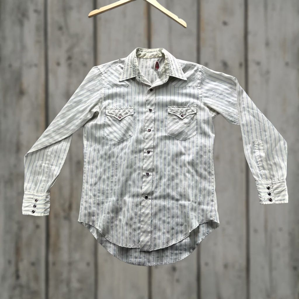 Wrangler Vintage Wrangler Shirt Mens M White Striped Western Snap Button Long Tails USA Size US M / EU 48-50 / 2 - 1 Thumbnail
