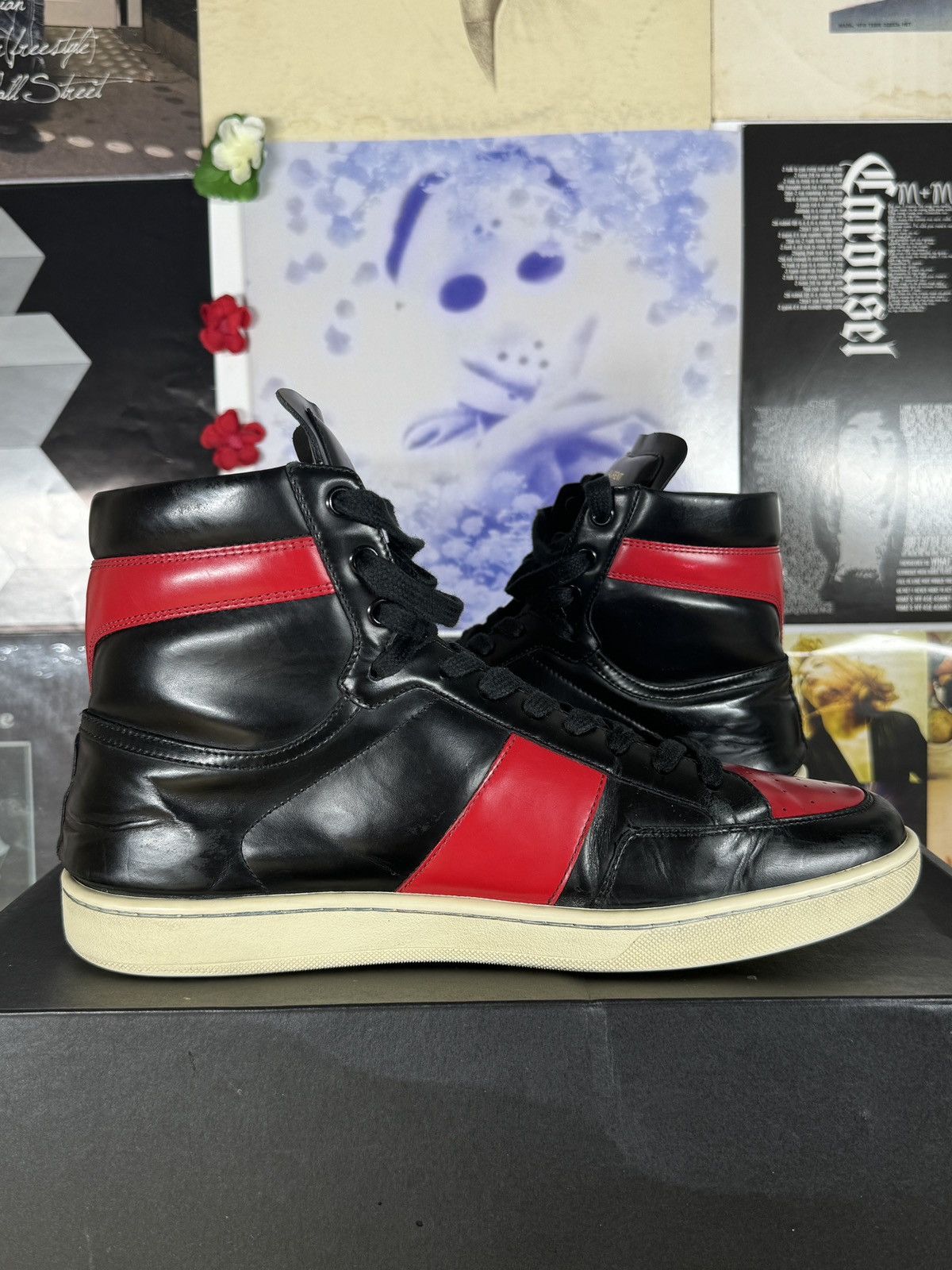 Saint Laurent Paris SL/10H Black/Red Leather High Sneakers Size US 9 / EU 42 - 6 Thumbnail