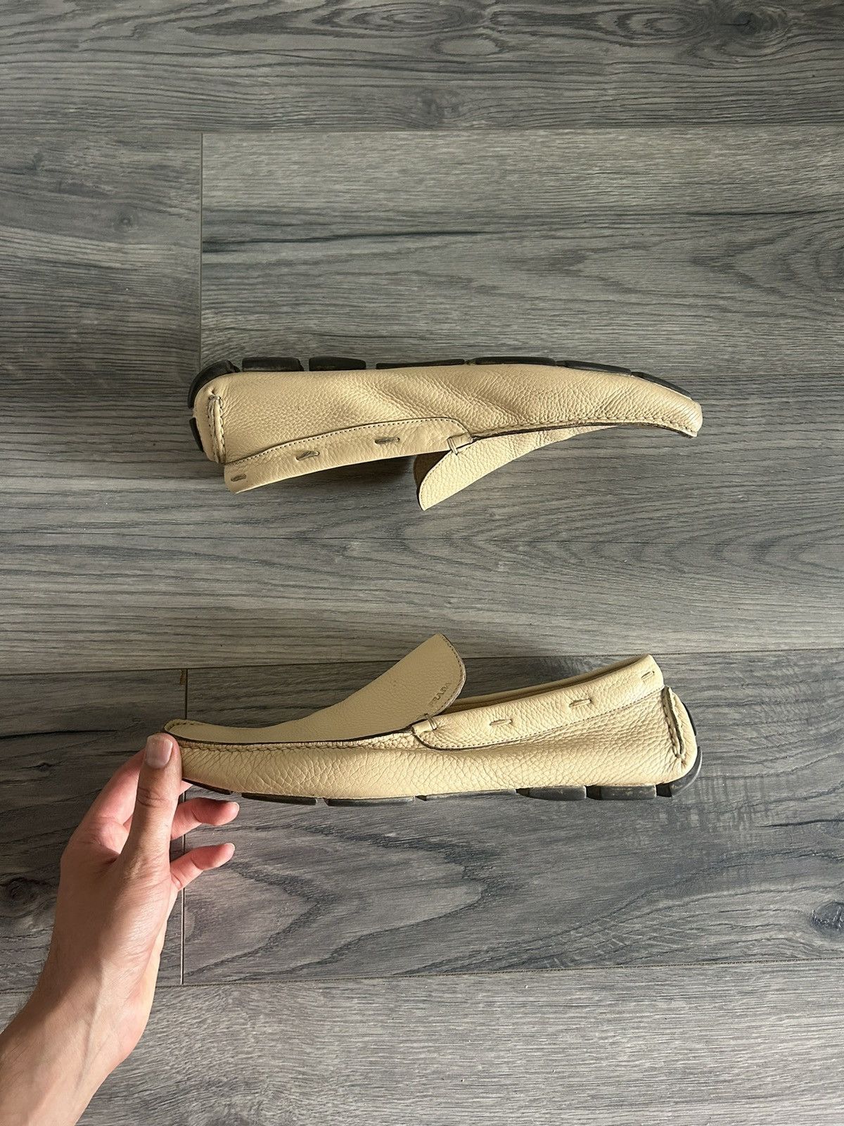 Prada Cream Leather Mocassins Size US 11 / EU 44 - 3 Thumbnail