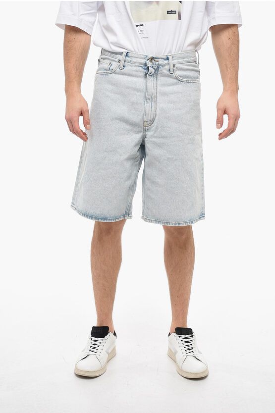 image of Off White Permanent Light Wash Single Arrow Denim Shorts in Light Blue, Men's (Size 34)