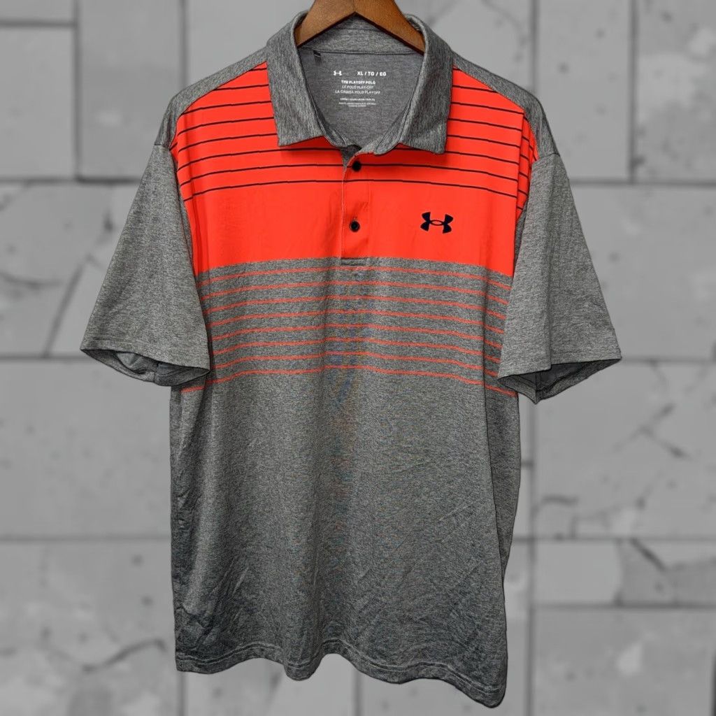 Under Armour VINTAGE Under Armour Polo Shirt Men XL Gray Striped Casual Sportswear Size US XL / EU 56 / 4 - 1 Thumbnail