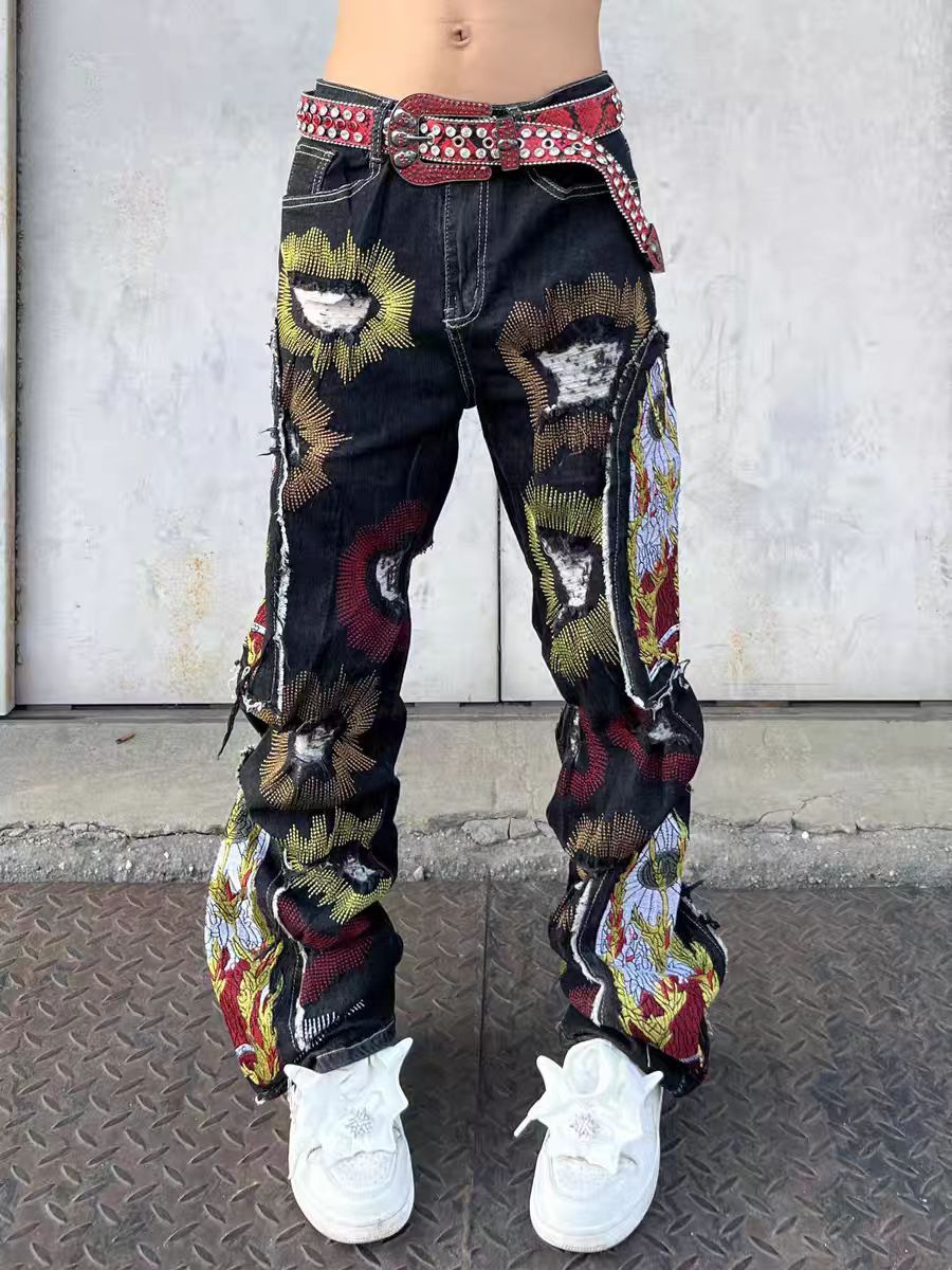 Designer × Vintage Washed street hip hop wide leg jeans Size US 30 / EU 46 - 4 Thumbnail