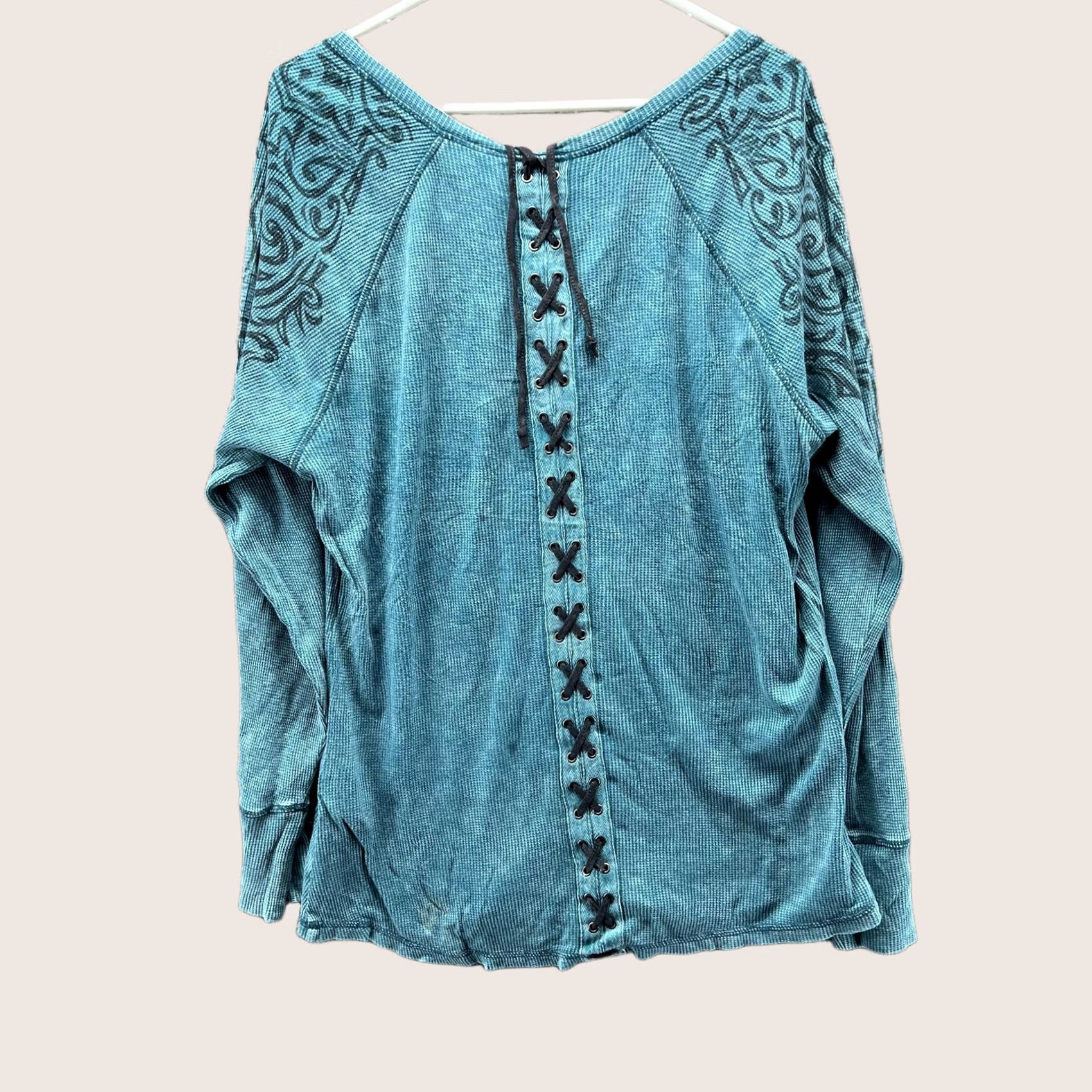 Harley Davidson Harley-Davidson Shirt Womens Large Blue Thermal Lace Up Back Long Sleeve Top Size L / US 10 / IT 46 - 1 Thumbnail