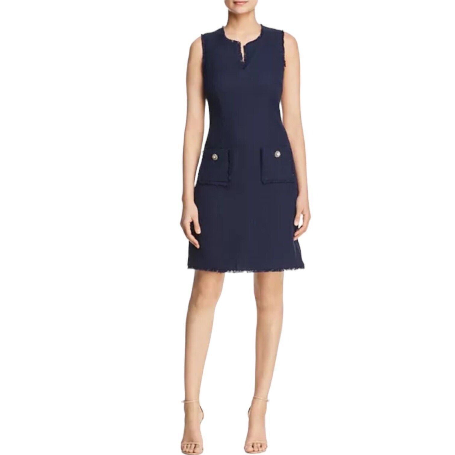 NWT Karl Lagerfeld Paris Navy Blue Tweed Shift Dress Pencil