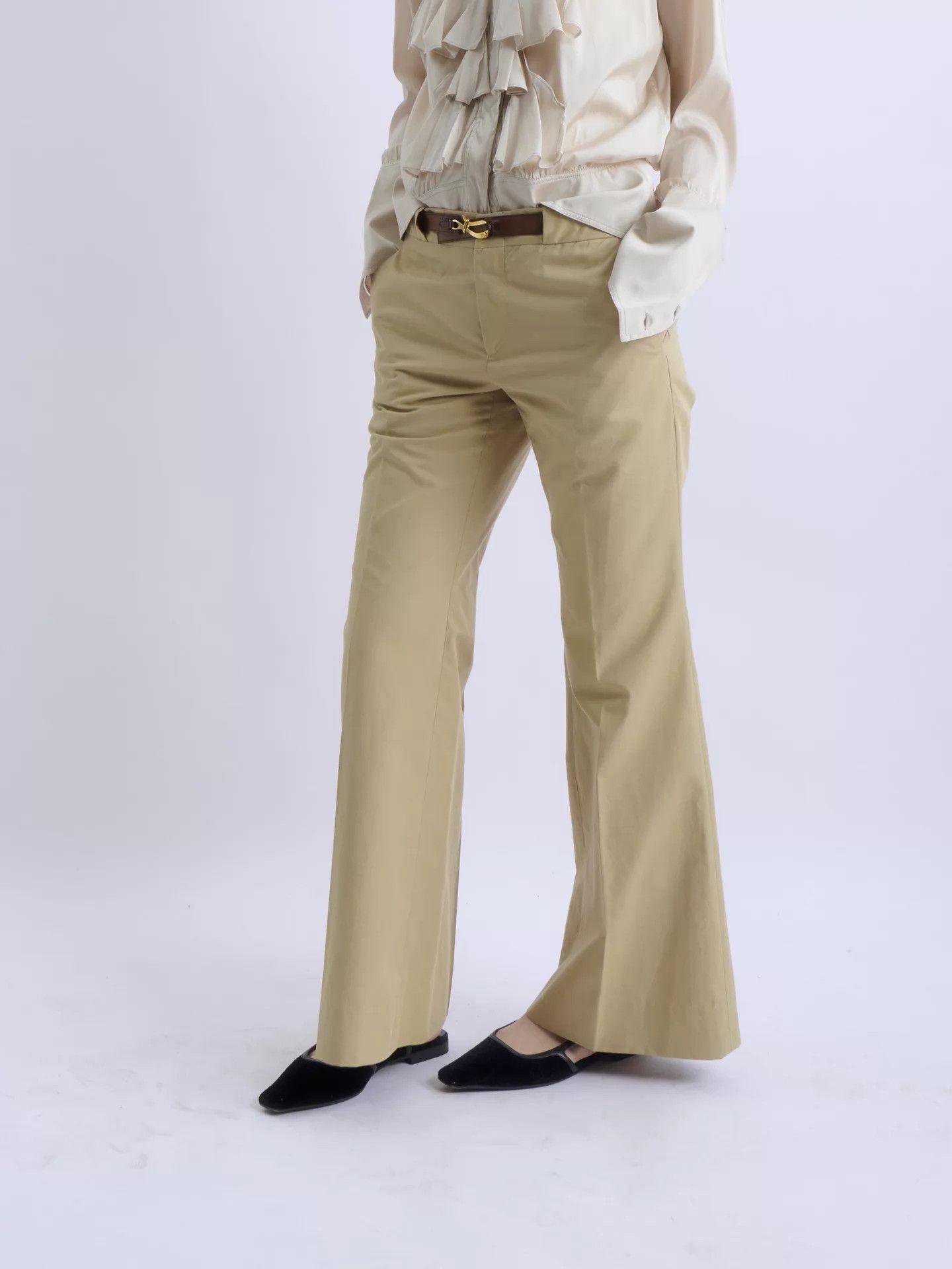 Gucci GUCCI by TOMFORD 01SS horsebit khaki wide-leg trousers Size 25" / US 0 / IT 36 - 3 Thumbnail