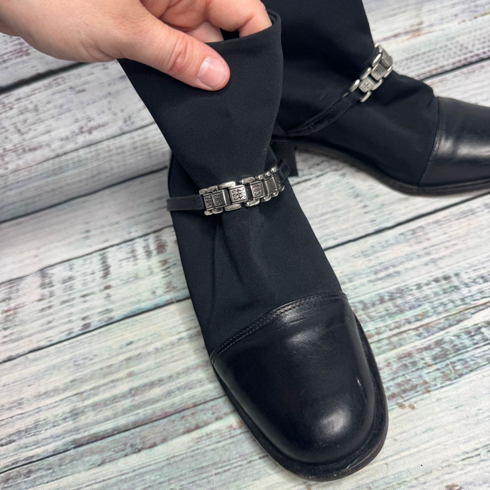 Brighton Brighton Black Leather & Fabric Ankle Boots Silver Buckle 6 Size US 6 / IT 36 - 2 Thumbnail