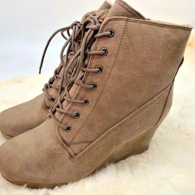 Vintage VINTAGE Report Poet Wedge Boots Women's Size 10 M Brown Zip Lace High Heel Air Force Size US 10 / IT 40 - 3 Thumbnail