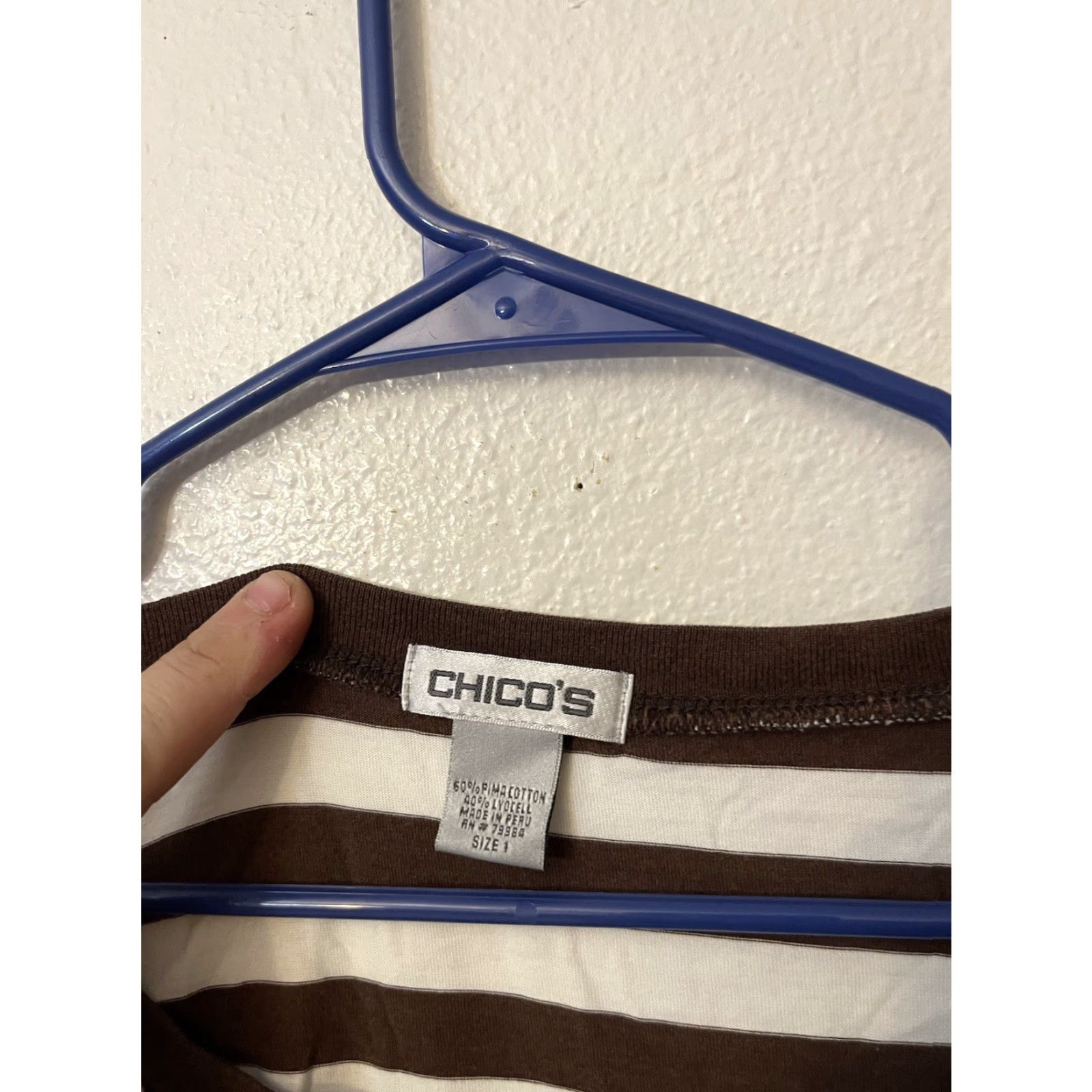 Vintage Chicos Shirt Women Size 1 T Shirt Cotton 3/4 Sleeve Brown/White Stripe Womens Size XS / US 0-2 / IT 36-38 - 2 Thumbnail