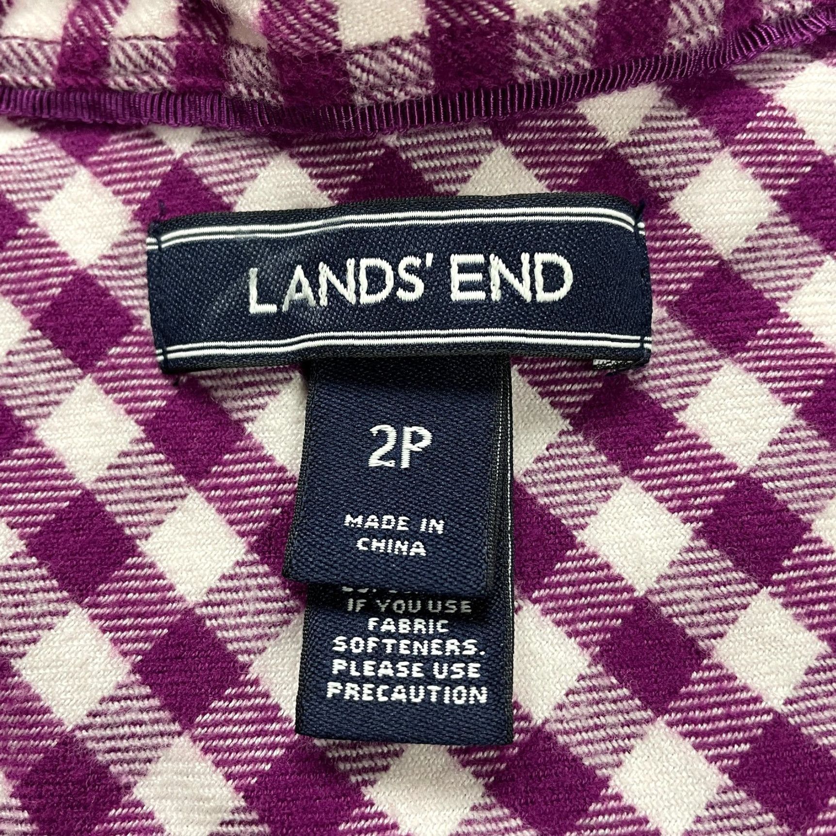 Lands' End Lands' End Button-Down Shirt Womens 2 Petite Purple Plaid Long Sleeve Casual Top Adult Petite Regular Fit 100% Cotton Womens Size XS / US 0-2 / IT 36-38 - 4 Thumbnail