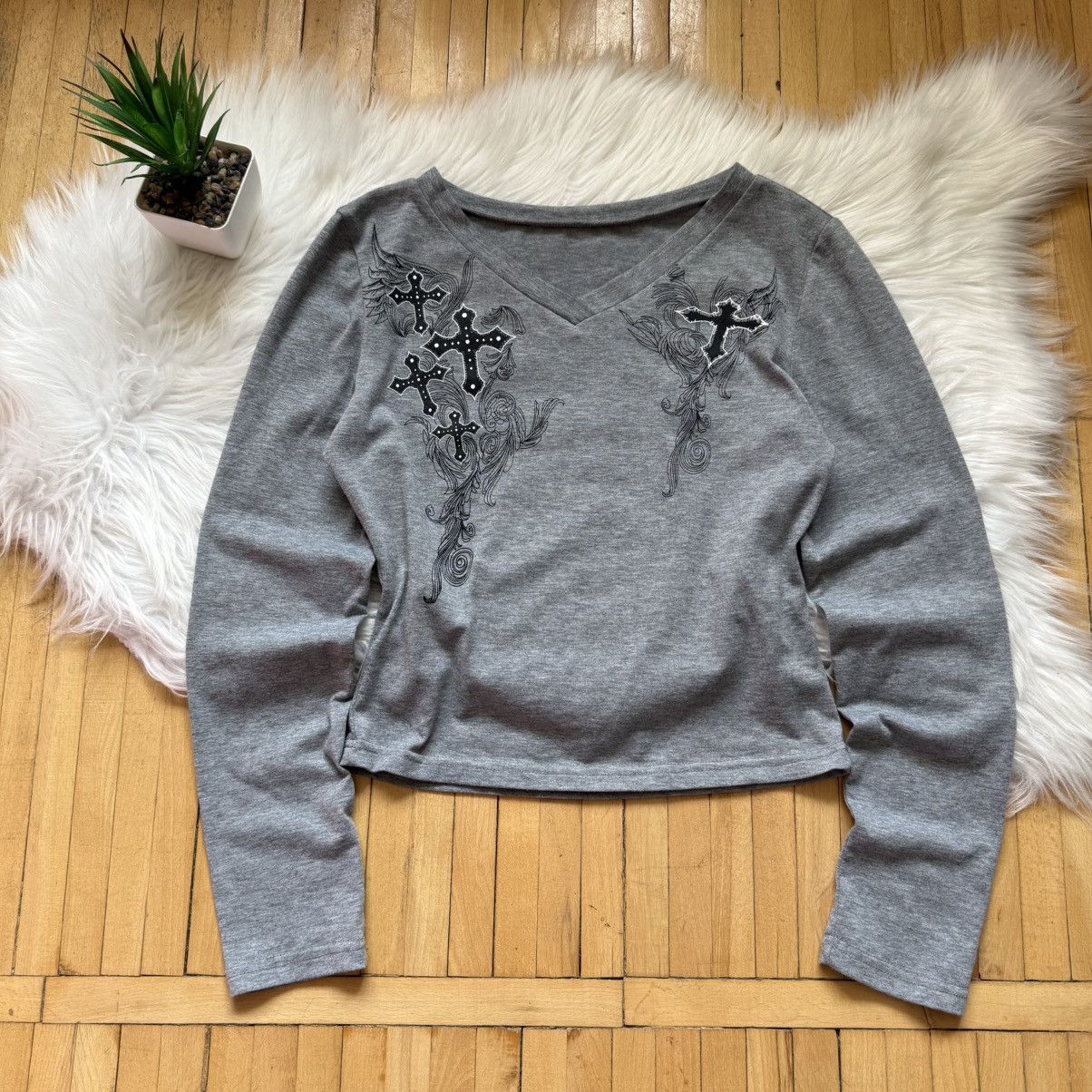 Hysteric Glamour 📌 Vintage Y2k Rare Cross Gothic V-Neck Long Sleeve 00’s Size L / US 10 / IT 46 - 1 Thumbnail