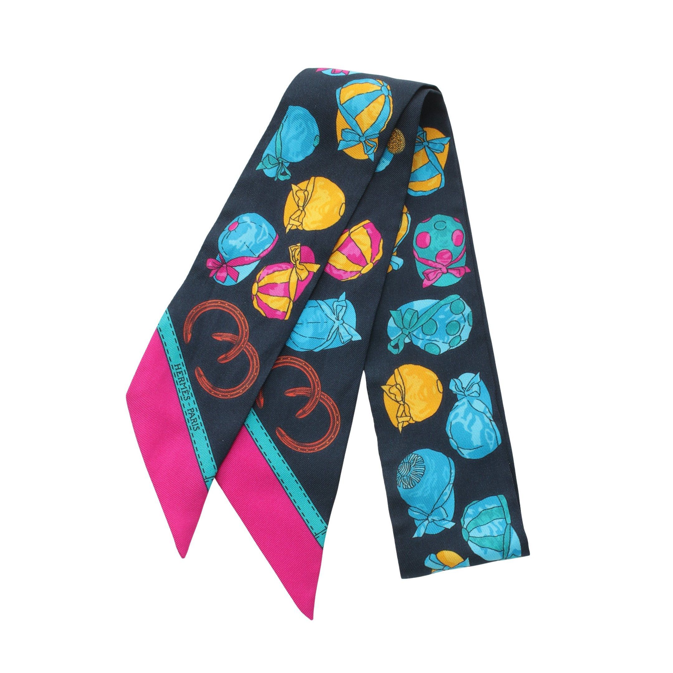 Hermes Hermes Twilly Jockey Scarf Silk Black Multicolor Size ONE SIZE - 1 Thumbnail