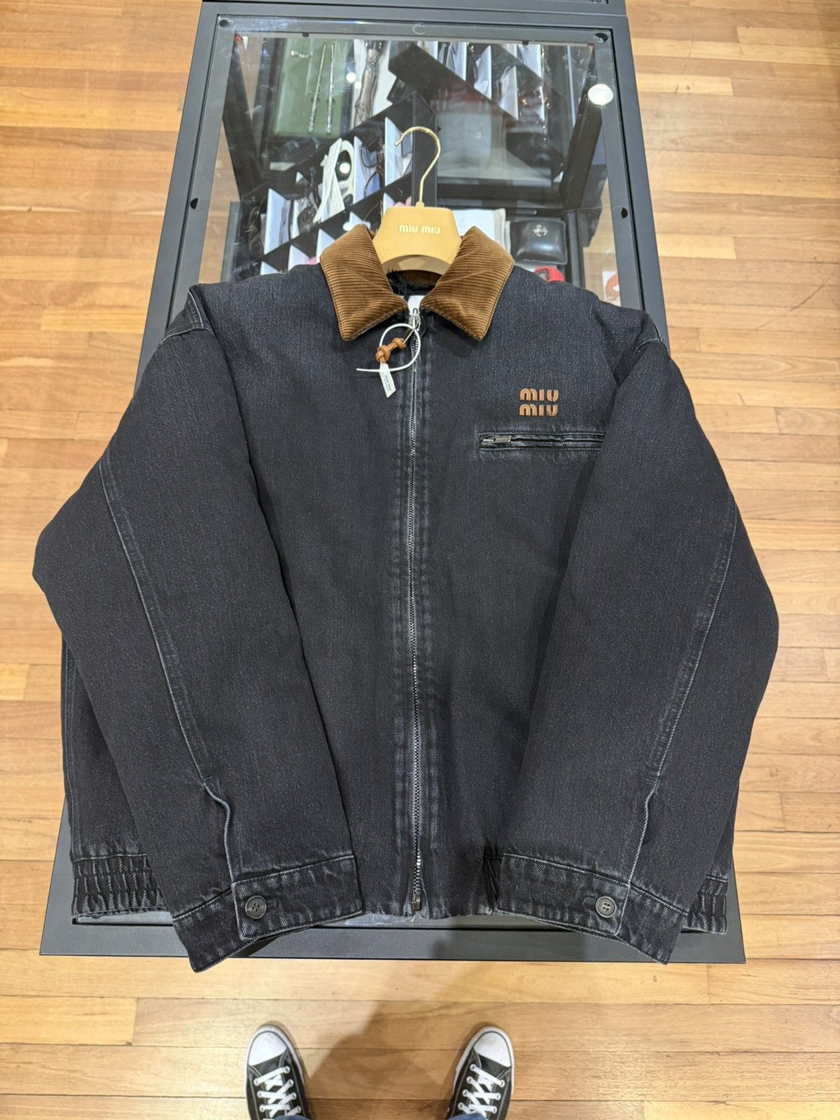 Miu Miu Miu Miu Padded Black Denim Work Jacket w/ Corduroy Collar Size US XL / EU 56 / 4 - 3 Thumbnail