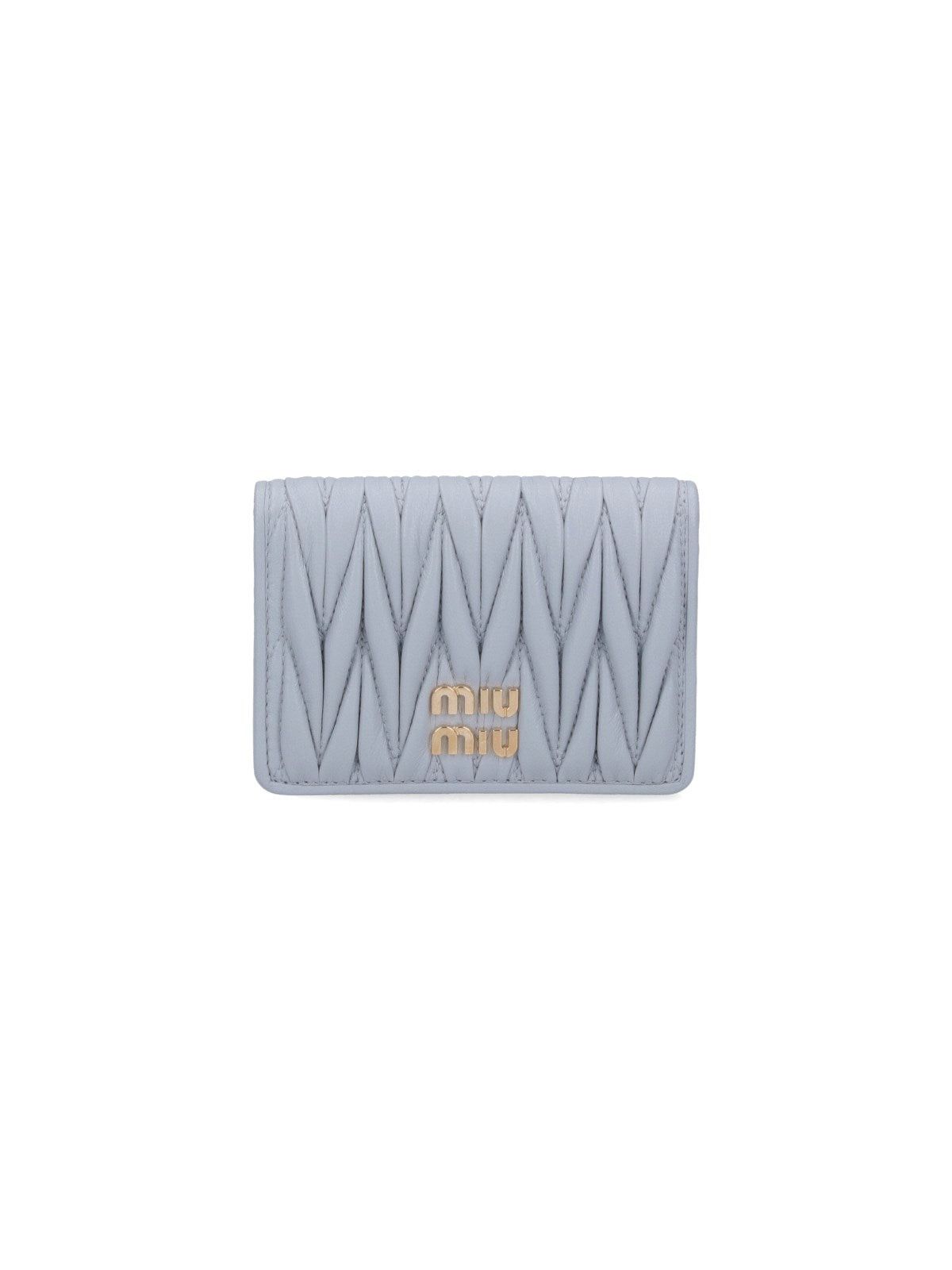 image of Miu Miu Miumiu Logo Nappa Leather Wallet in Blue, Women's