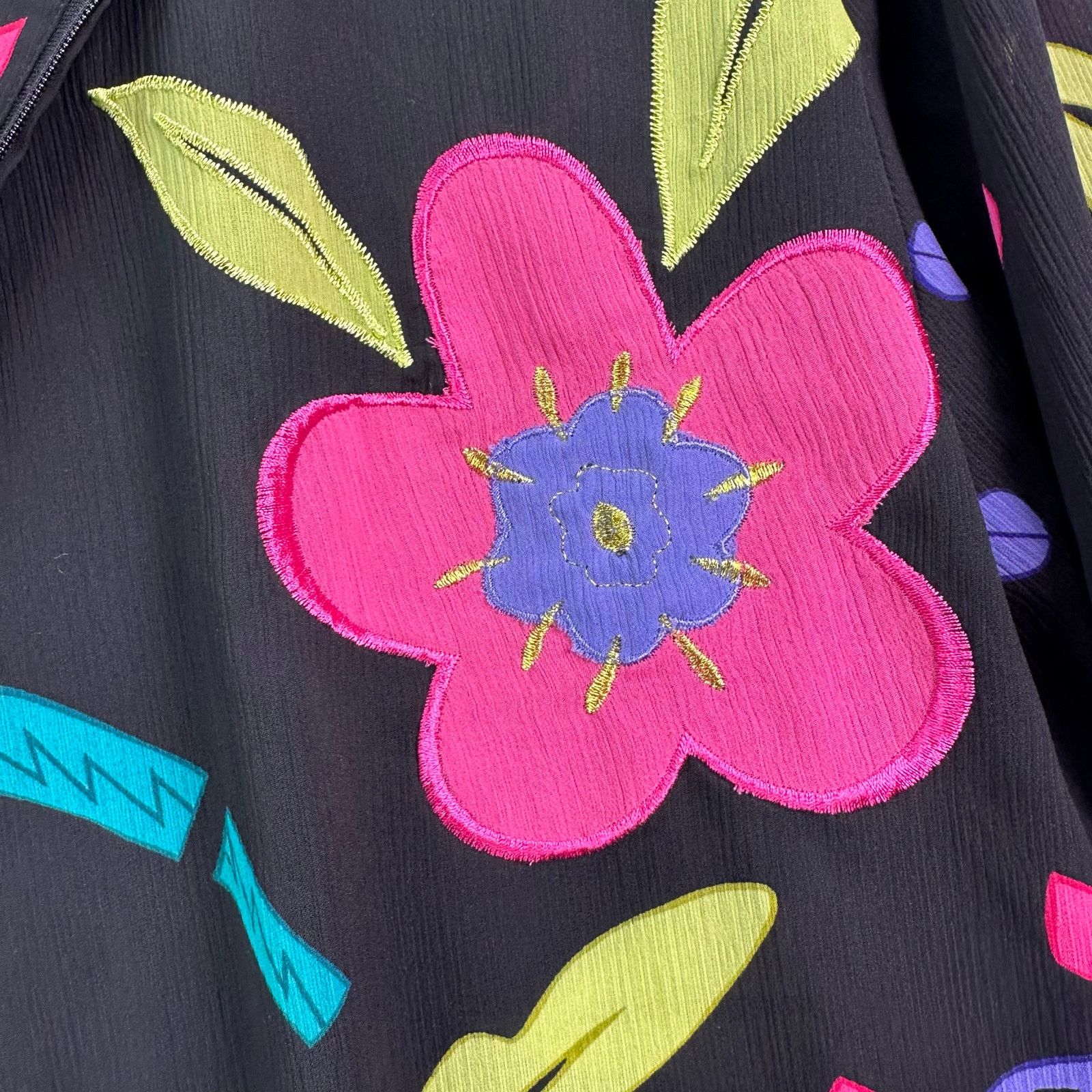 Other ALFRED DUNNER 90s Retro Black Neon Floral Sheer Zip Jacket Size XL / US 12-14 / IT 48-50 - 7 Thumbnail