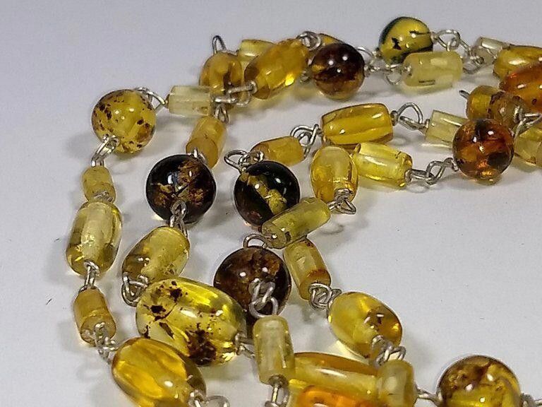 Handmade Alberto Juan Mexican Sterling Silver Amber Beaded Necklace Size ONE SIZE - 6 Thumbnail