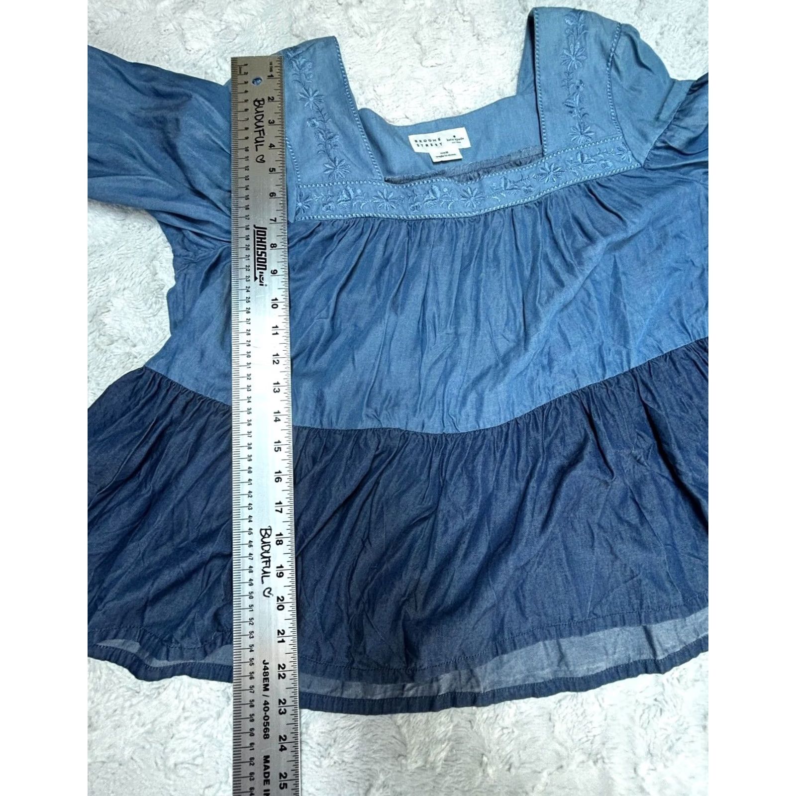 Vintage VINTAGE Kate Spade Broome Street Women's Square Neck Chambray Tiered Blouse Medium Blue Size M / US 6-8 / IT 42-44 - 8 Thumbnail