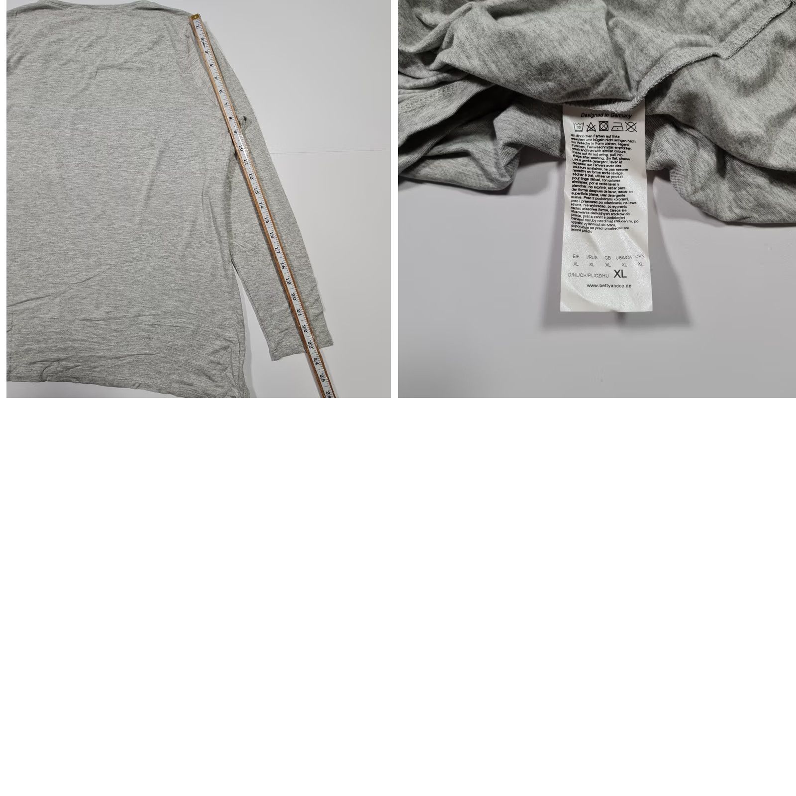 CO Betty & CO Womens T Shirt Grey XL Long Sleeve Round Neck Pullover Casual Travel Regular Fit 96% Visco​se 4% Elastane Machine Washable Size XL / US 12-14 / IT 48-50 - 8 Thumbnail