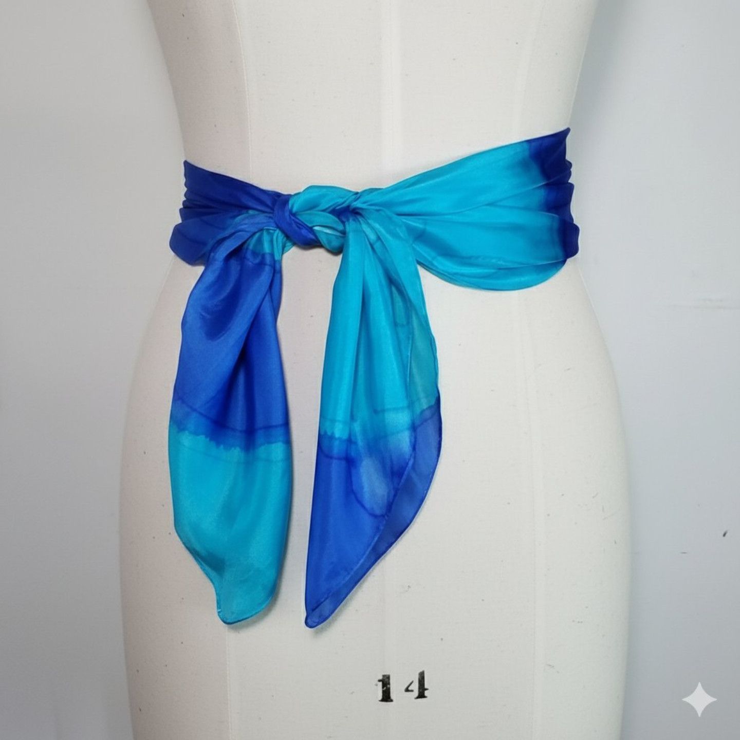 Handmade Silk 33x35" Scarf Signed FT Turquoise Cobalt Blue Hand Dyed Size ONE SIZE - 4 Thumbnail