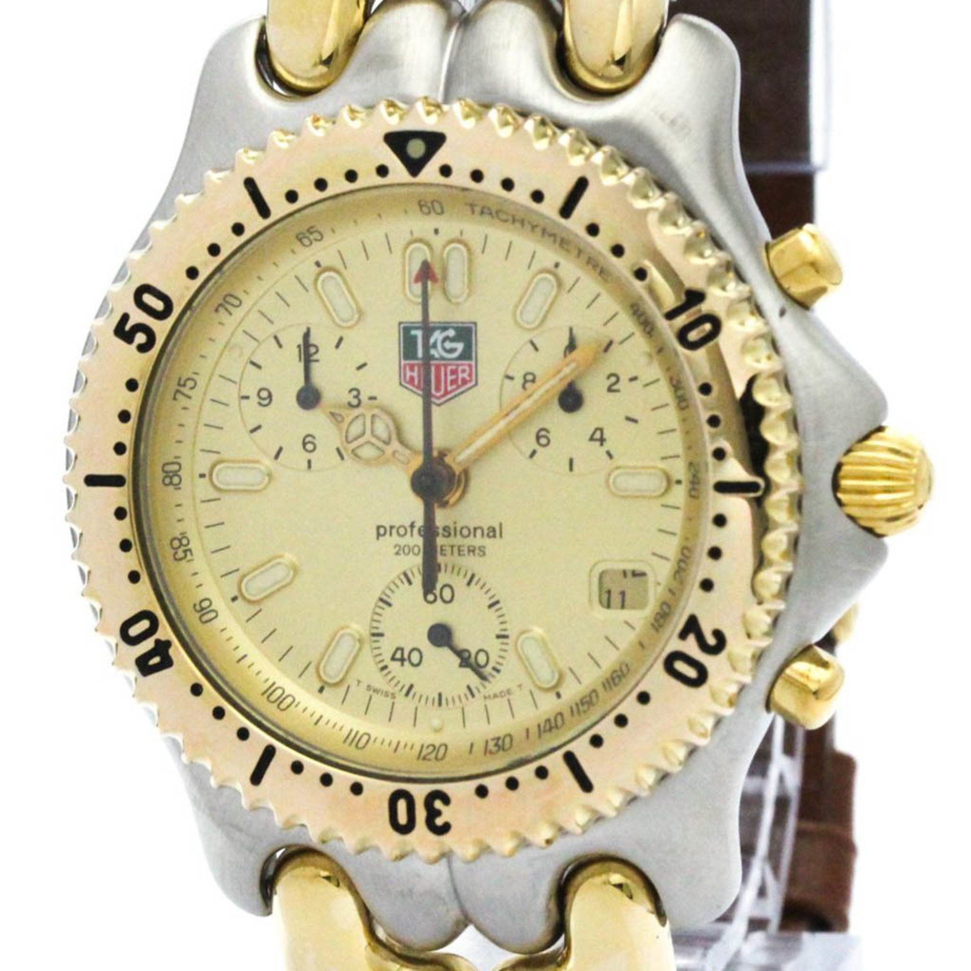 image of Polished Tag Heuer Sel Chronograph Gold Plated Steel Watch Cg1121 Bf560842, Women's