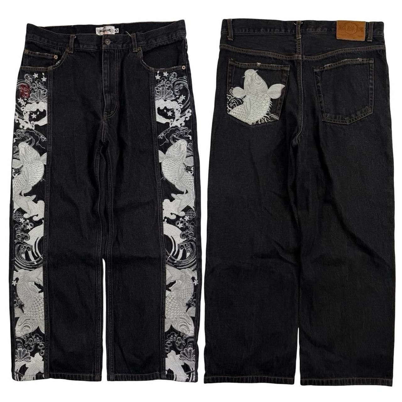 Karakuri Tamashii Karakuri Tamashii Embroidered Koi Japanese Jeans - Waist 35 Size US 35 - 1 Thumbnail