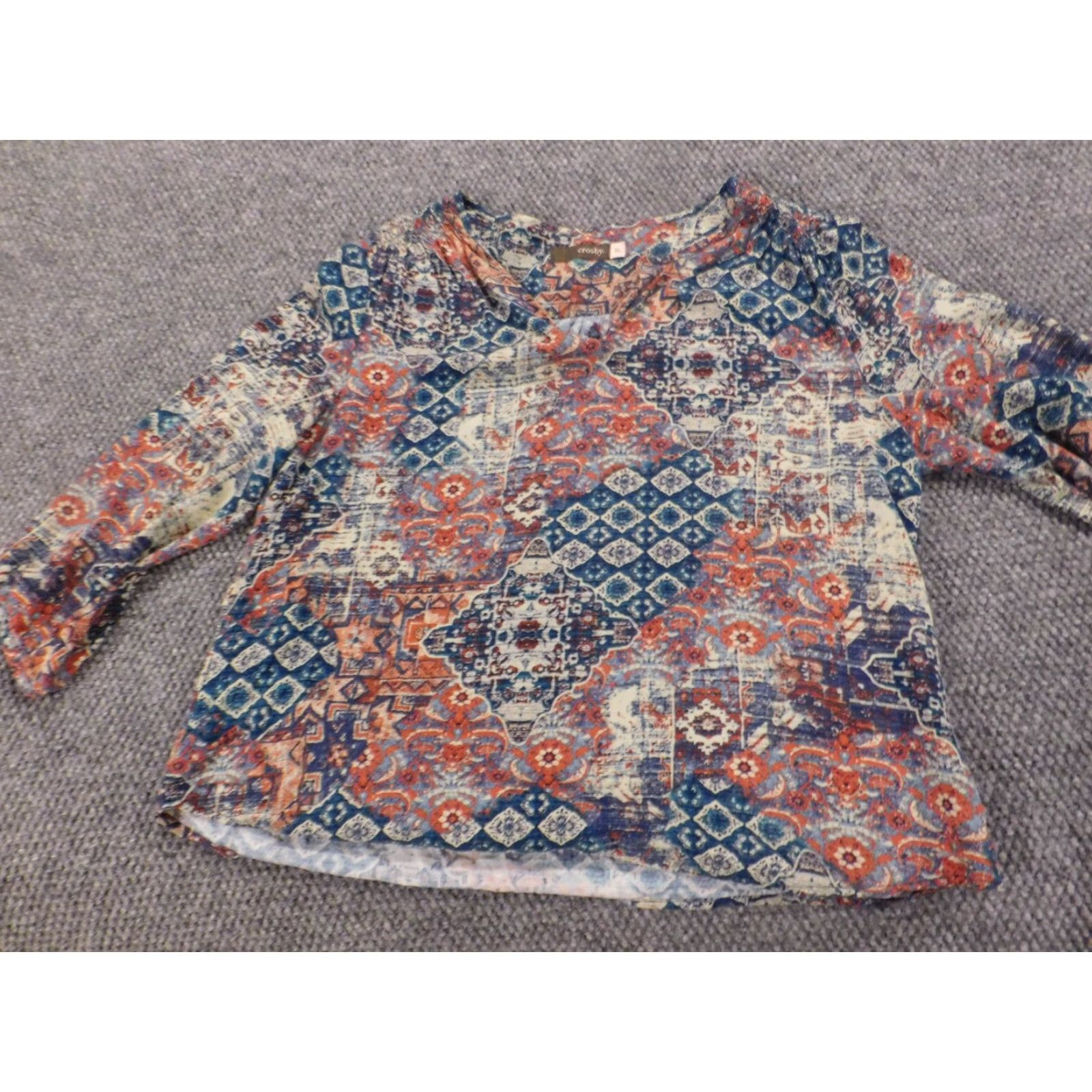 Vintage Crosby Womens Blouse XL Red Crew Neck Pullover Stretch Rayon Solid Down Button Casual Modern Size XL / US 12-14 / IT 48-50 - 4 Thumbnail