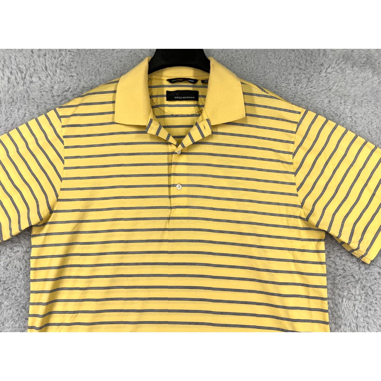 Vintage Greg Norman Polo Shirt Mens Large Yellow White Striped 100% Cotton Golf Golfer Shirt Polo Shirt Size US L / EU 52-54 / 3 - 5 Thumbnail