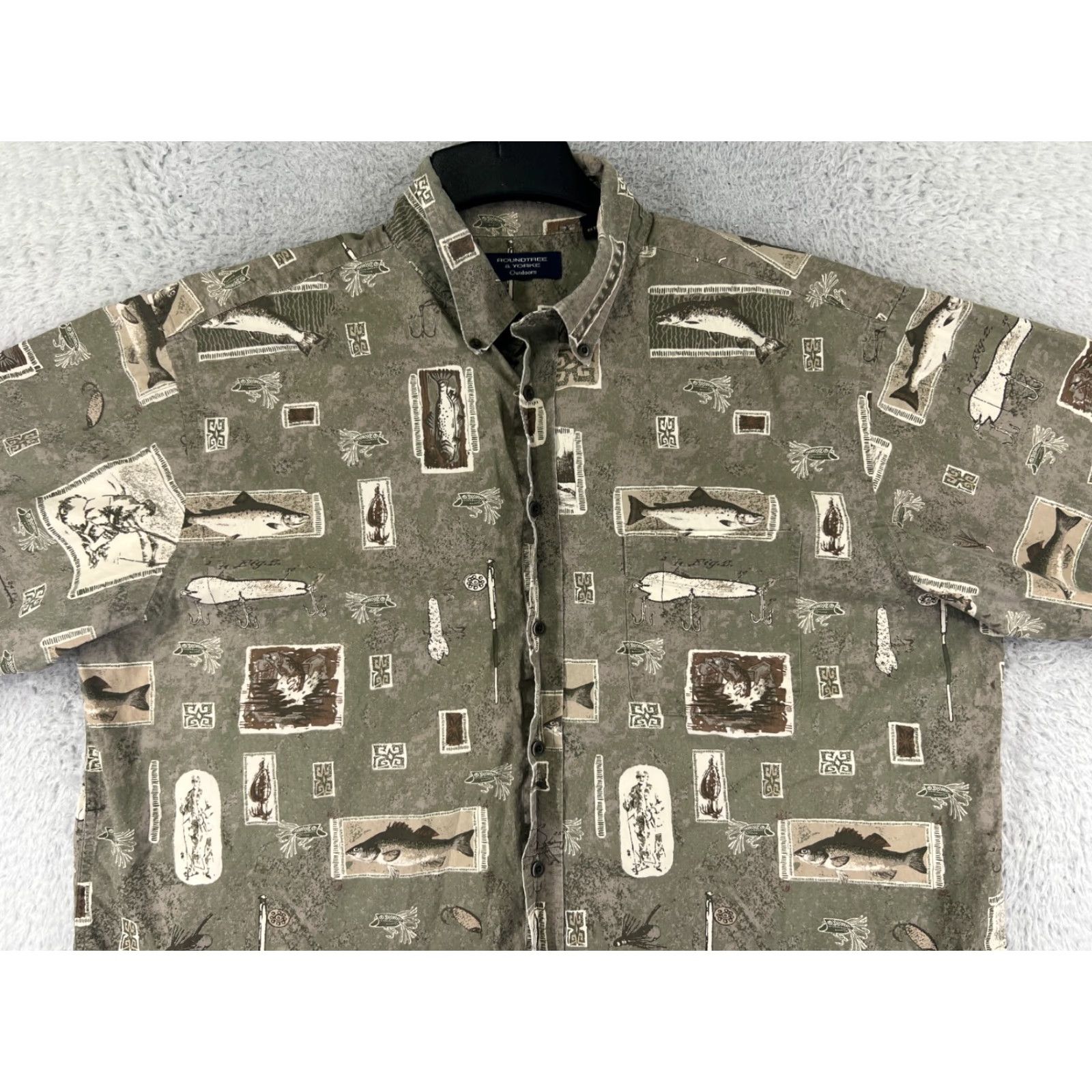 Roundtree & Yorke VINTAGE Roundtree & Yorke Shirt Men XL Green Fish Theme Button-Up Size US XL / EU 56 / 4 - 6 Thumbnail