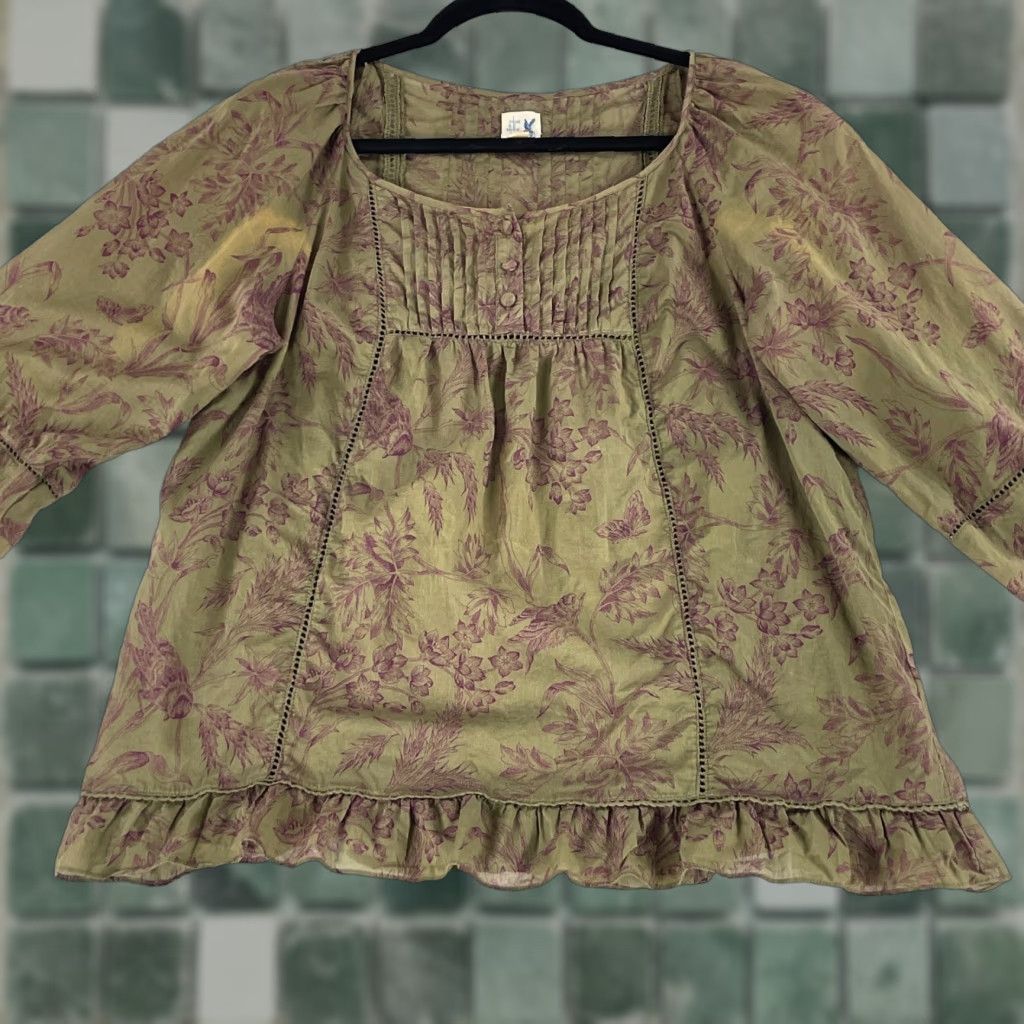 Vintage Edme & Esyllte Shirt Womens Size 6 Green Floral Peasant 3/4 Sleeve Pullover Size M / US 6-8 / IT 42-44 - 1 Thumbnail