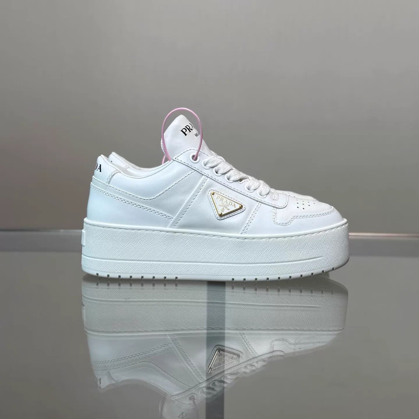 Prada Prada Downtown Bold Gold Logo Platform Sneaker Women's 35 Size US 4.5 / IT 34.5 - 4 Thumbnail