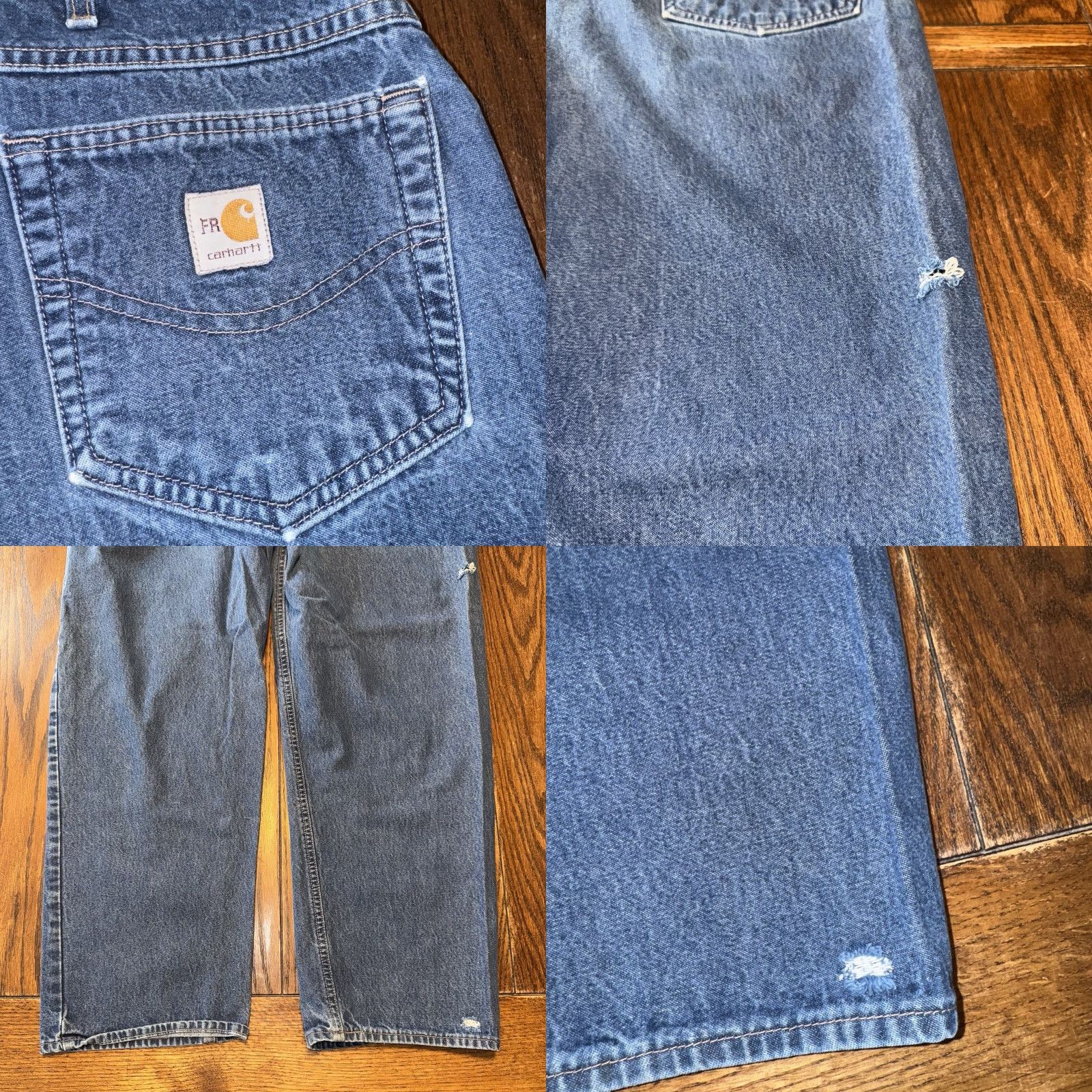 Carhartt VINTAGE Carhartt Jeans Mens 44x30 FR Flame Resistant Distressed Paint USA 90s Grunge Denim Blue 5-Pocket Relaxed Straight Jeans Mens Size US 44 / EU 60 - 9 Thumbnail