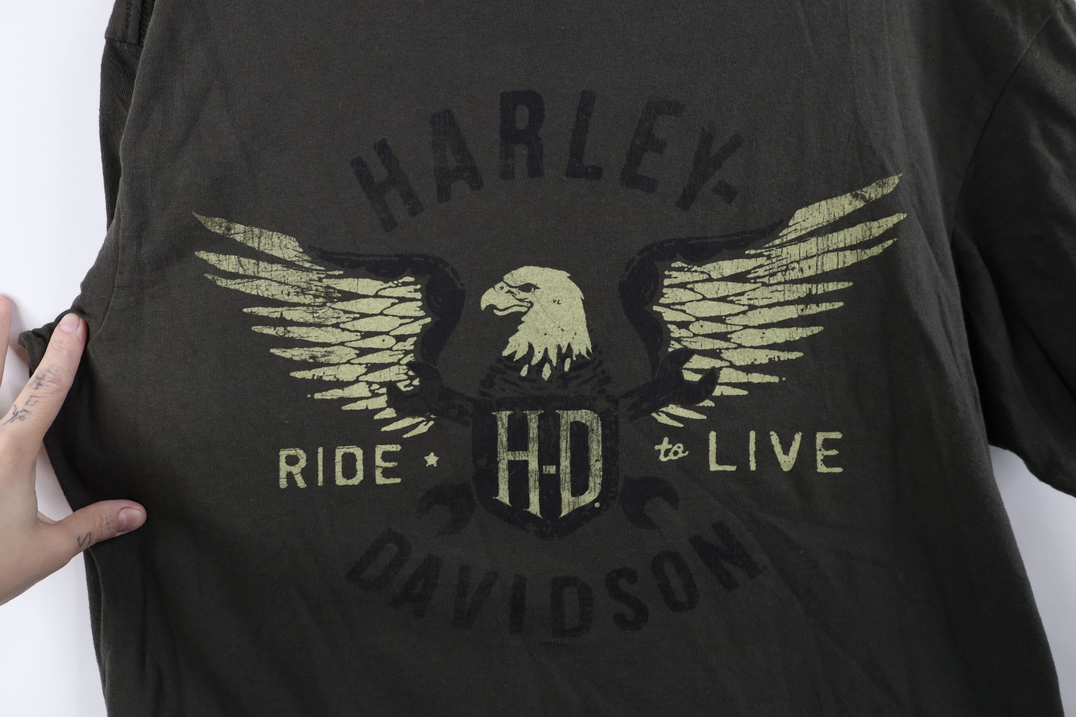 Harley Davidson Y2K Harley Davidson Spell Eagle Short Sleeve T-Shirt Green Size US L / EU 52-54 / 3 - 4 Thumbnail