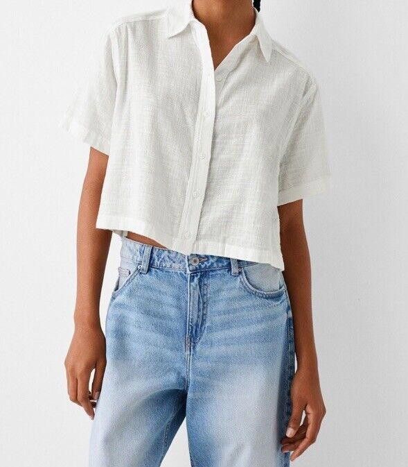 Bershka Bershka Short Sleeve Rustic Textured Crop 100 Cotton Size M / US 6-8 / IT 42-44 - 1 Thumbnail