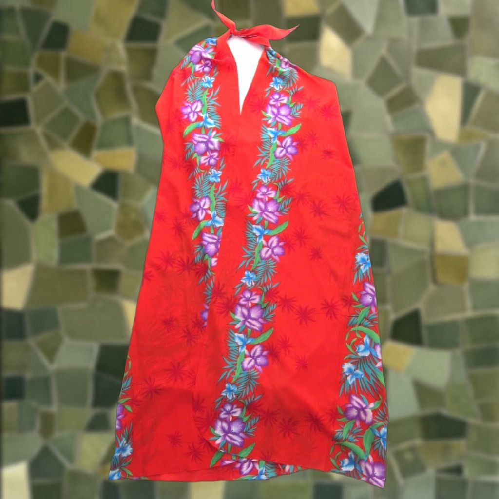 Vintage Vtg Helena's Red Green Purple Hawaiian Floral Long Sarong Wrap Maxi Dress M-L Size M / US 6-8 / IT 42-44 - 1 Thumbnail