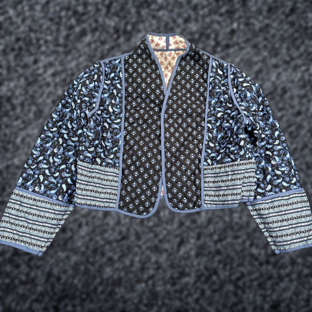 Vintage Reversible Quilted Jacket Womens Large Paisley Boho Cropped Jacket Size L / US 10 / IT 46 - 1 Thumbnail