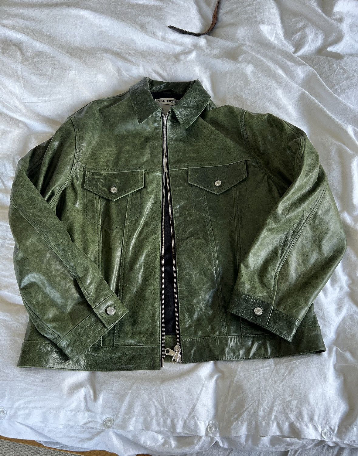image of Cole Buxton Og Green Leather Jacket, Men's (Size Large)