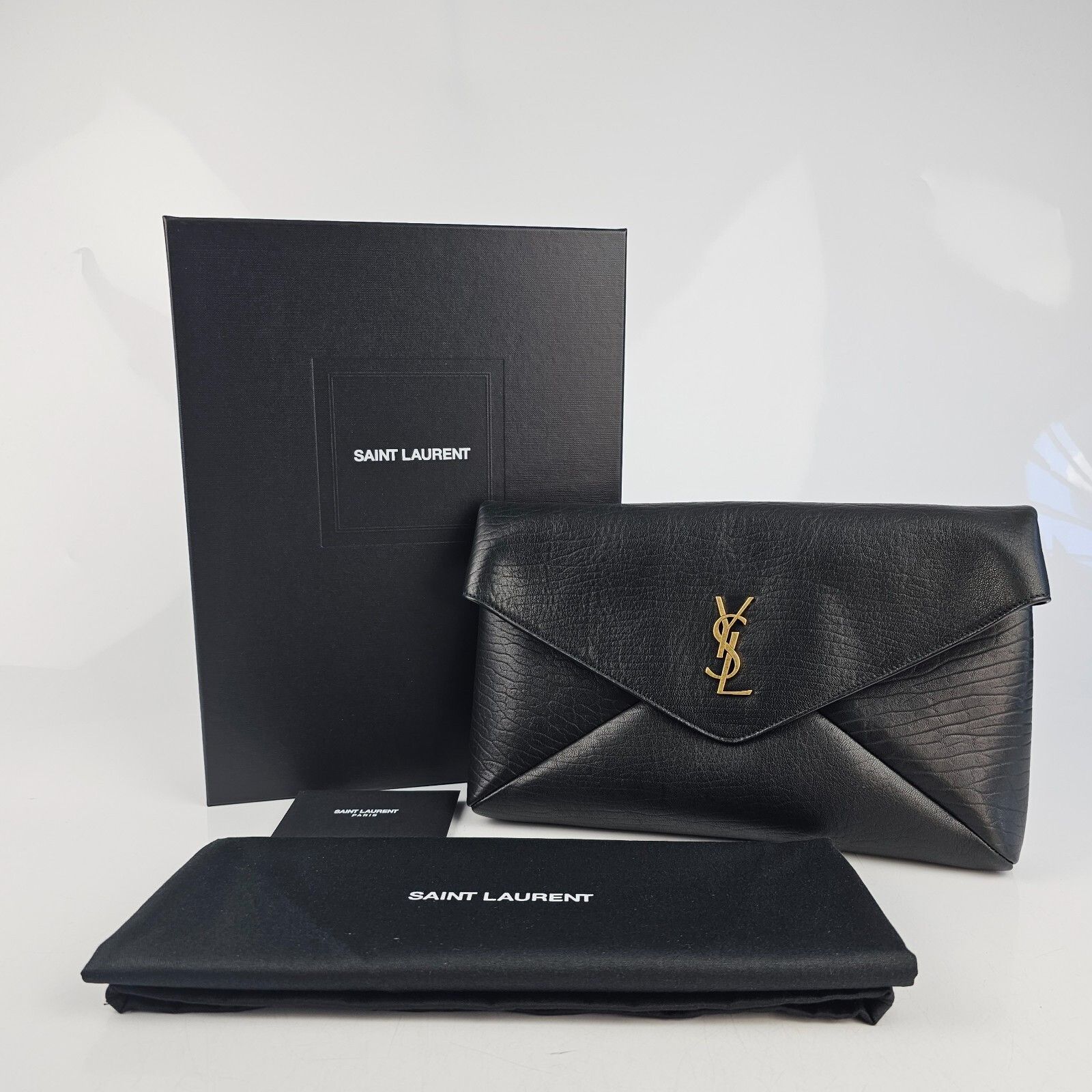 Saint Laurent Paris SAINT LAURENT Cassandre Large Black Leather Envelope Pouch B Size ONE SIZE - 2 Thumbnail
