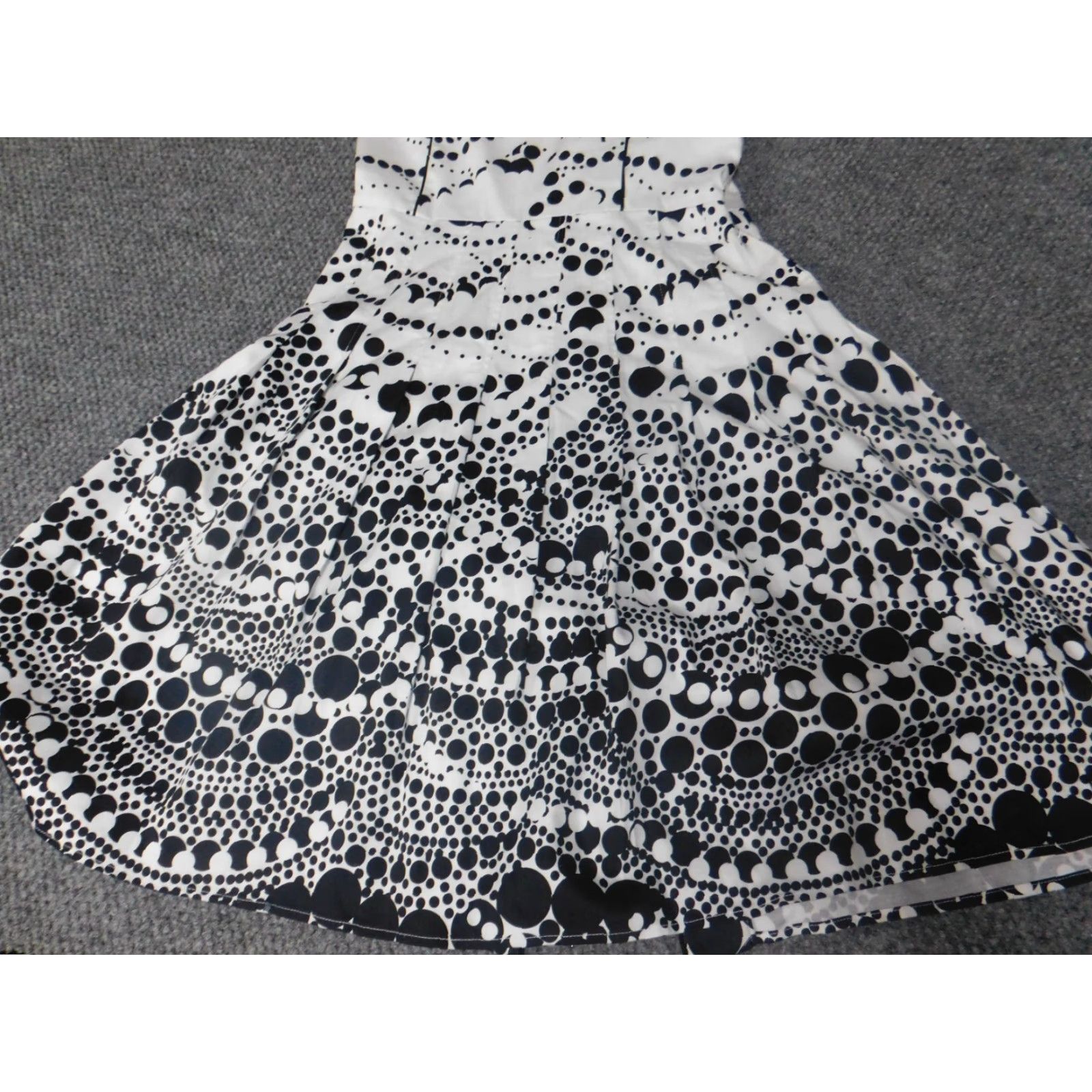 Vintage Spense Womens Dress A-Line Midi Button Down 8 White Knit Cotton Puff Sleeve Mock Neck Lined Casual Size M / US 6-8 / IT 42-44 - 7 Thumbnail